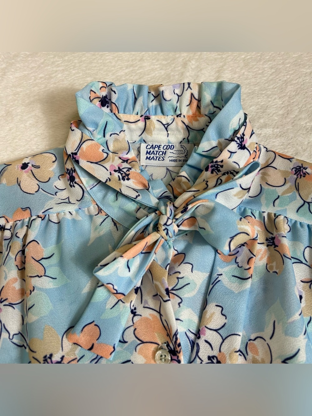 Cape Cod Women's Blouse Size Small Blue Floral Short Sleeve Button Up Vintage - Picture 3 of 7